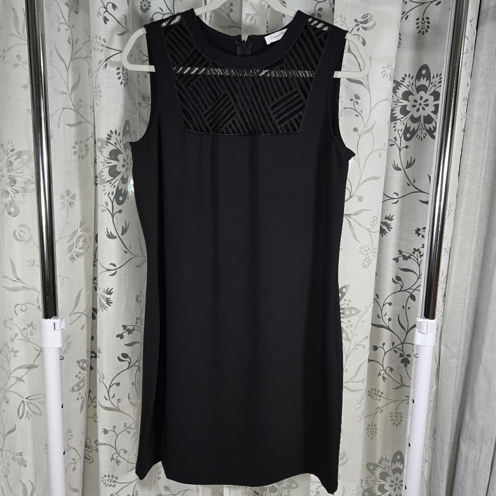 Calvin Klein Black Sleeveless Sheath Dress Size 8, Cutout Neckline